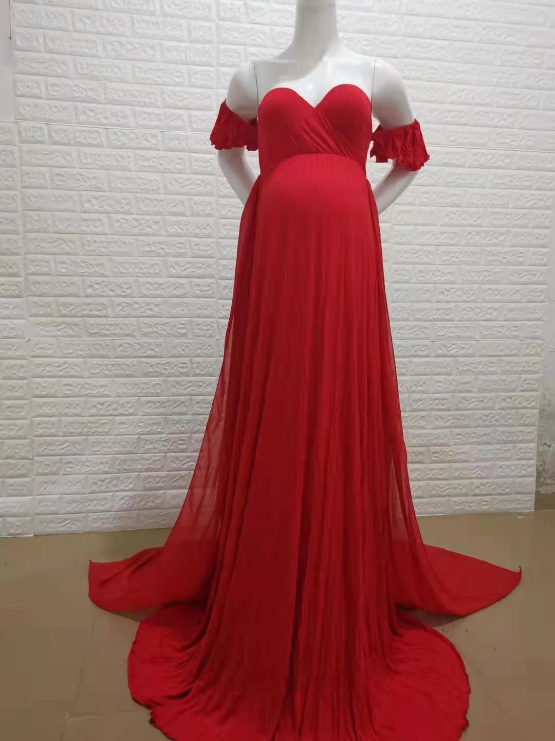 Sexy Moederschap Avondjurken Zwangerschap Jurk Voor Photoshoot Chiffon Lange Zwangere Vrouwen Maxi Gown Fotografie Prop Baby Shower: Red