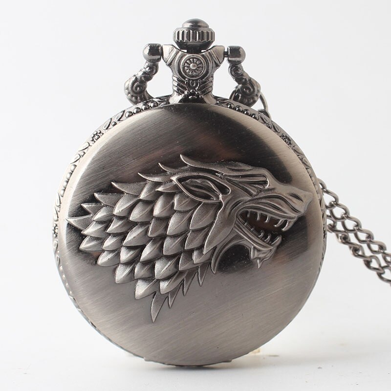 Hollow Pocket FOB Horloges Mannen Vrouwen met Ketting Thrones Game Hanger Ketting Horloge: wolf black