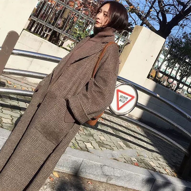 Abrigo de lana para mujer Vintage, abrigo largo y grueso para mujer, abrigos, chaquetas, abrigo largo tejido para Otoño e Invierno