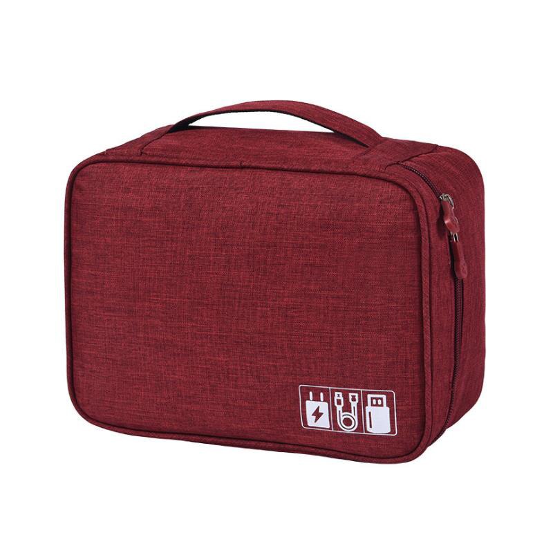 Bolsa de viagem portátil para aparelhos usb, bolsa para cosméticos e armazenamento de linha com carregador usb: Borgonha
