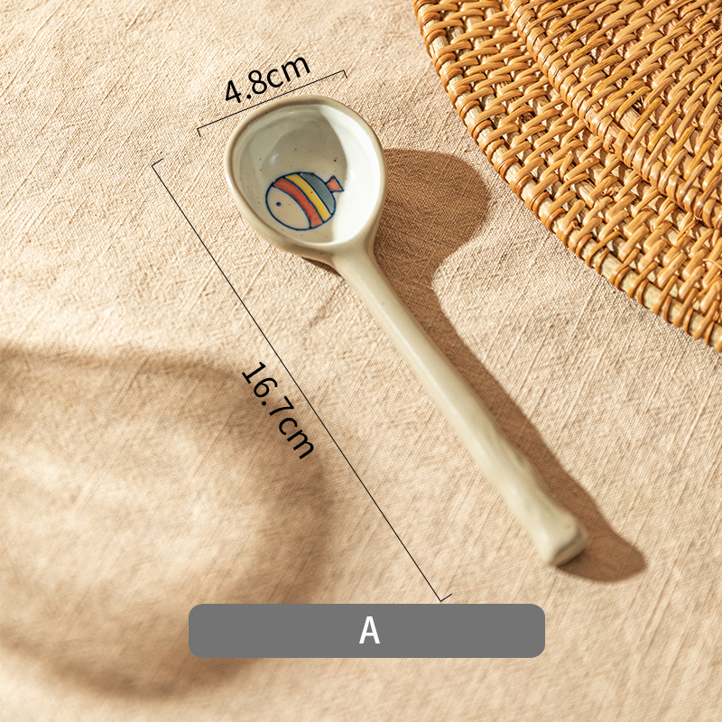 Japanese Ceramic Soup Spoon Long Handle For Ramen Noodle Soup Heat Resistant Teaspoon Kitchen Tableware Utensil: A