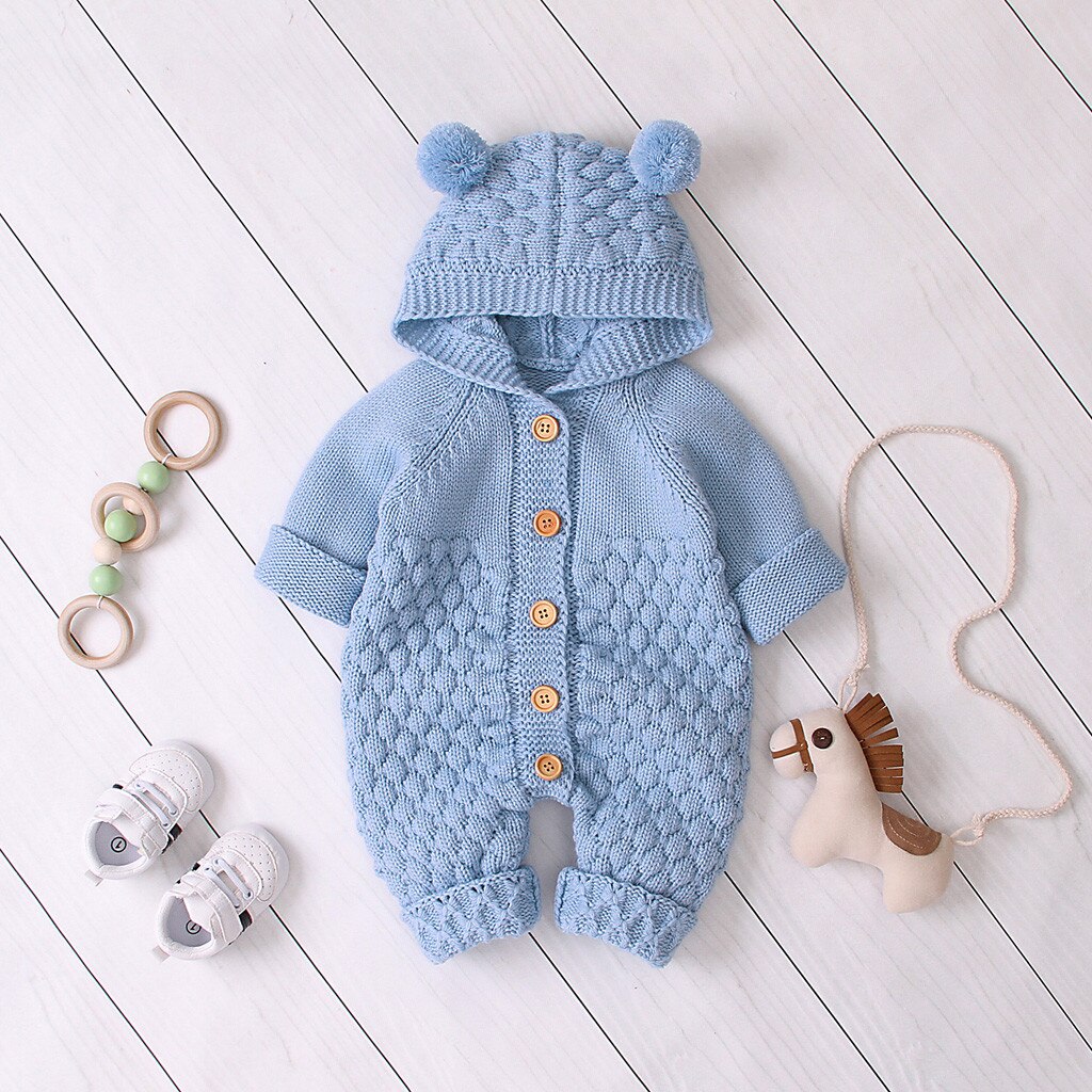 Manteau d'hiver en tricot pour -né, combinaison à capuche pour bébé fille et garçon