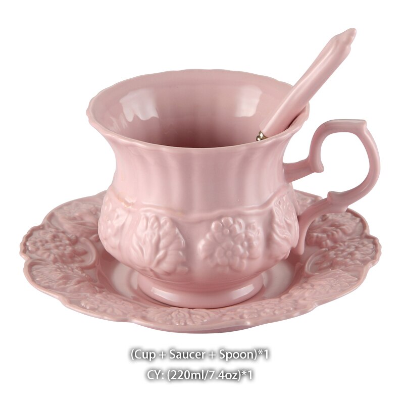 Pink porcelæn te sæt retro keramisk te kop pot britisk blomstret tekande krus cafe teatime kaffekop: 1 kop 220ml