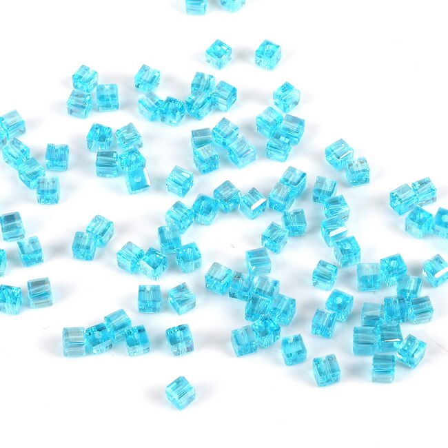 3mm 100 stk mini østrigske krystal firkantede perler til beklædningsdekoration blandede farver glasperler gør-det-selv tilbehør forsyninger: Ab turkis