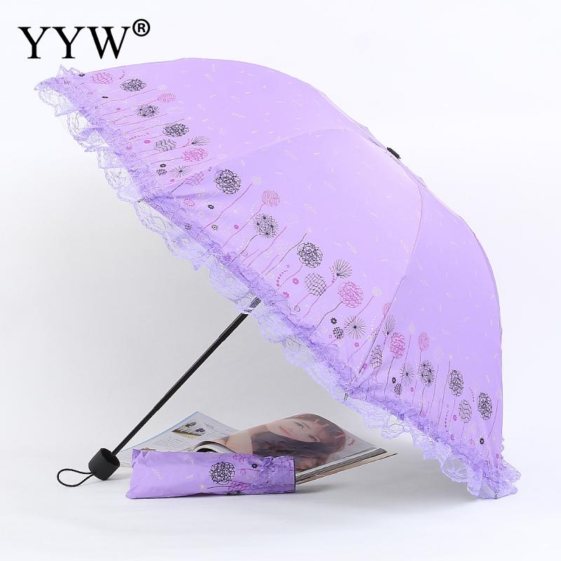 Folding Umbrella Lace Solid Color Pockets Umbrellas Rain Women Parasol Kids Plastic Paraguas Umbrella Machine Ambrella: purple