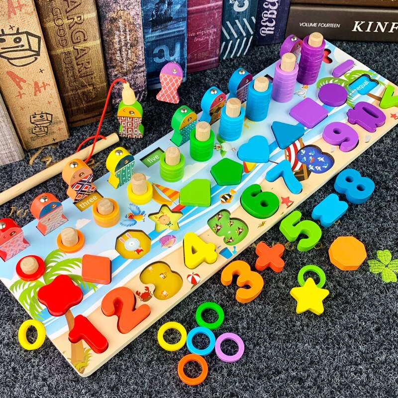 Puzzle in legno forma Sorter Board conteggio anelli impilabili pesca magnetica educazione precoce giocattoli di apprendimento per bambini di 3-6 anni: ocean