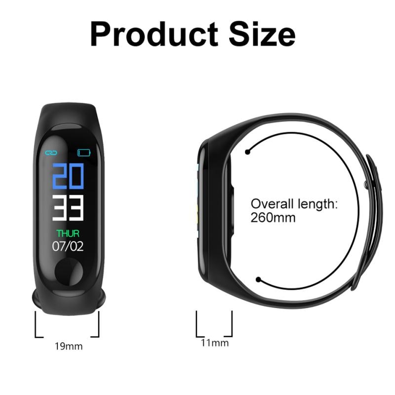 M3 sport vanntett Fitness smartklokke armbånd vanntett berøringsskjerm bluetooth kontroll Fitness skritteller
