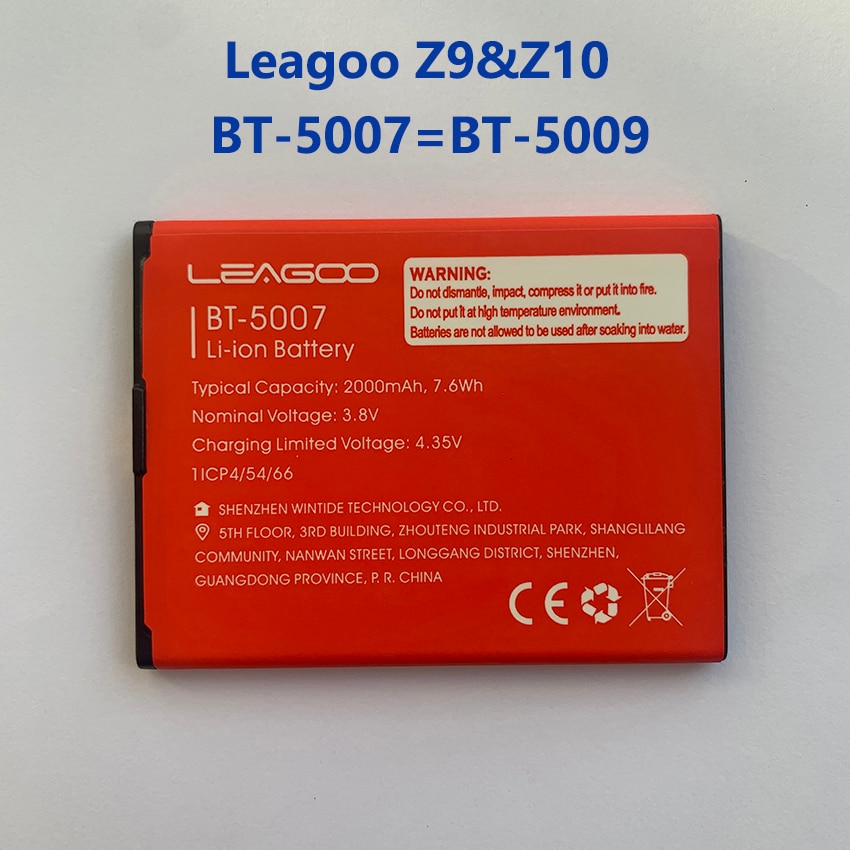 Batería Original de para batería de 2000mAh para LEAGOO Z9 Z10 BT-5007 y BT-5009