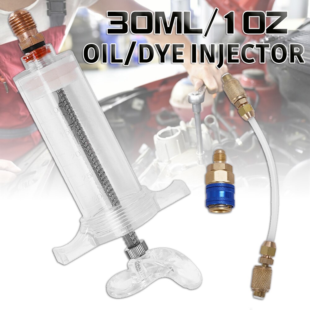 OLOMM -Oil/Dye Injector 30Ml 1 Oz with Low Side Quick Coupler Adapter 1/4 Manual Oiler Oil Injector Adapter