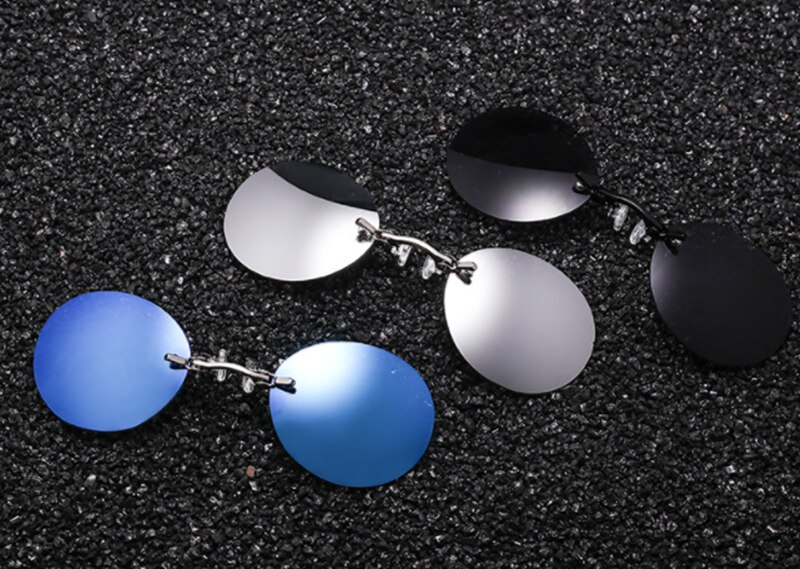 Clip On Nose Sunglasses Men Vintage Mini Round Sun Glasses Hacker Empire Rimless Sunglasses Men Driver Goggles