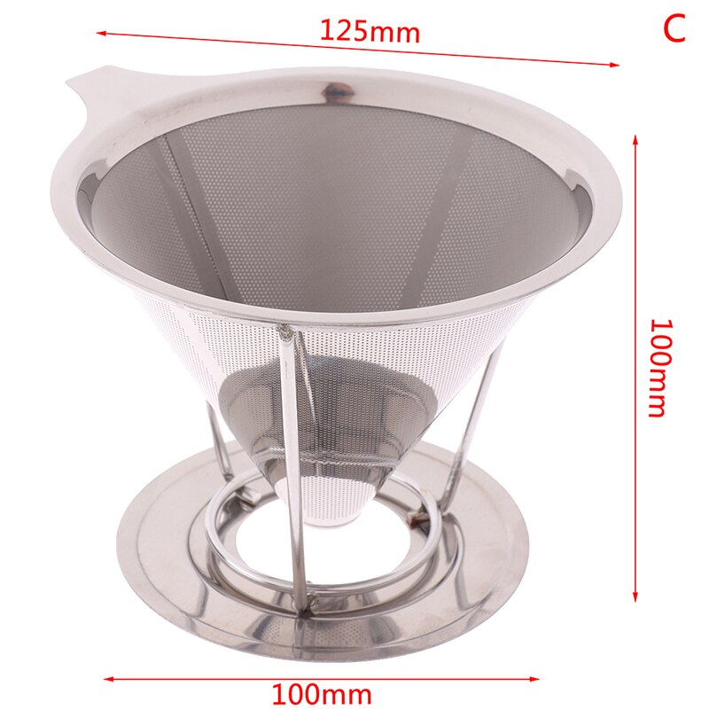 Double Layer Drip Coffee Filter Stainless Steel Reusable Cone Funnel Strainer Coffe Filter Holder: C