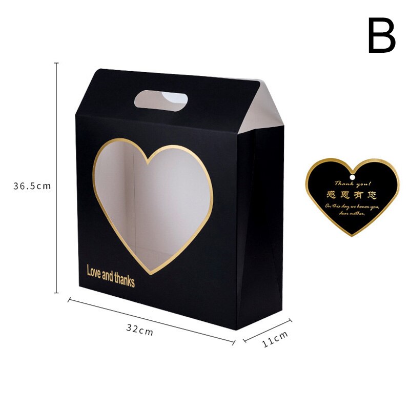 Mother 'S Day Boeket Geschenkdozen Draagbare Bloem Doos Met Hartvormige Venster Vierkante Holle Bloemstuk Verpakking: black