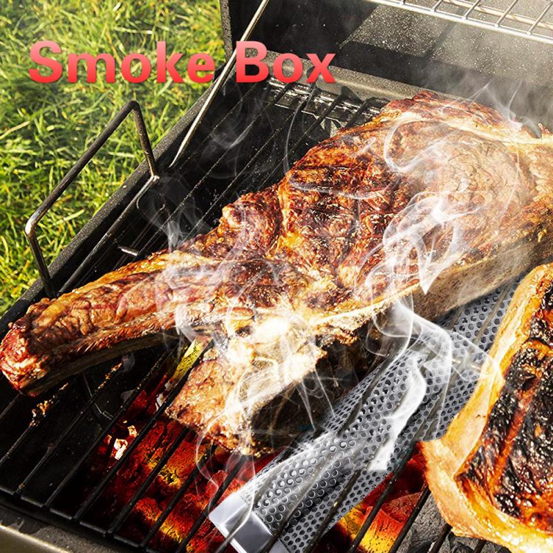 Rustfrit stål rygerrør bbq træpille røgkasse trækulgrill kød bbq tilbehør udendørs grill picnic meshes
