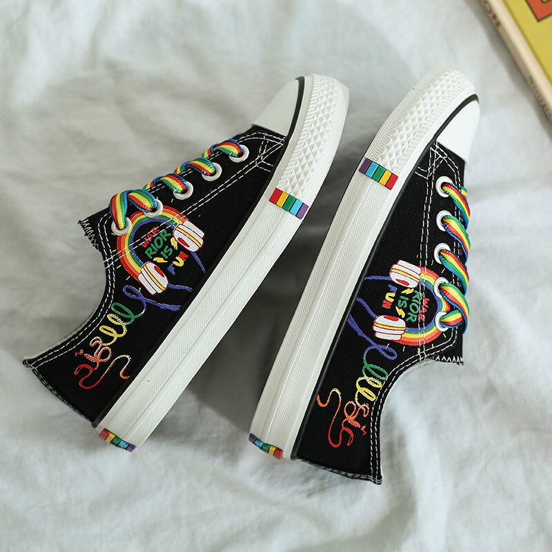 Cartoon Canvas Schoenen Regenboog Schoenen Ouder-kind Koreaanse Versie Van Handgeschilderde Graffiti 202 Toevallige Persoonlijkheid Netto rode Schoenen
