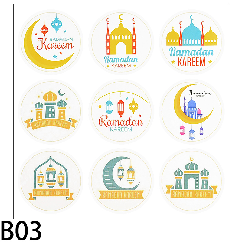 Autocollant Eid Mubarak Ramadan 4cm, étiquette autocollante pour emballage de boîte avec étoiles et motifs de lune, pour Scrapbook musulmans islamiques pour enfants, 90 pièces: B03-90Pcs