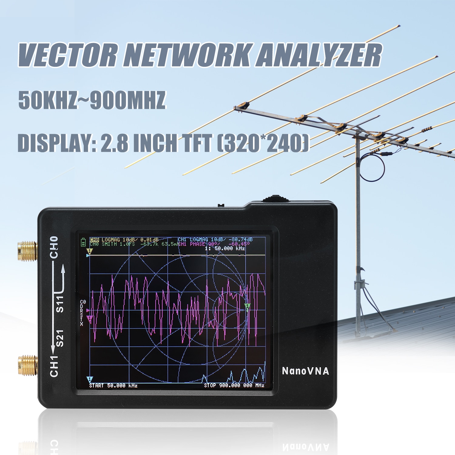 50KHz-900MHz Digital Vector Network Analyzer Touching Screen Shortwave MF HF VHF UHF Antenna Analyzer Standing Wave Analyzer