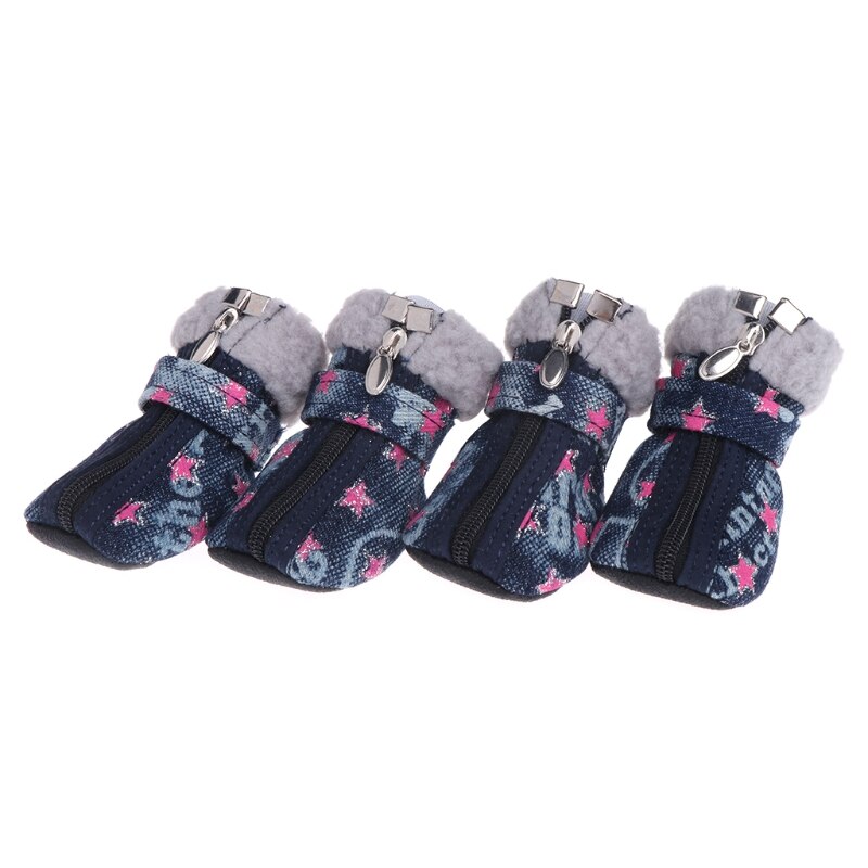 Laten Huisdier Schoenen Huisdier Honden Puppy Laarzen Denim Warm Sneeuw Winter Mooie Anti Slip Rits Casual Pet levert: pink-XL