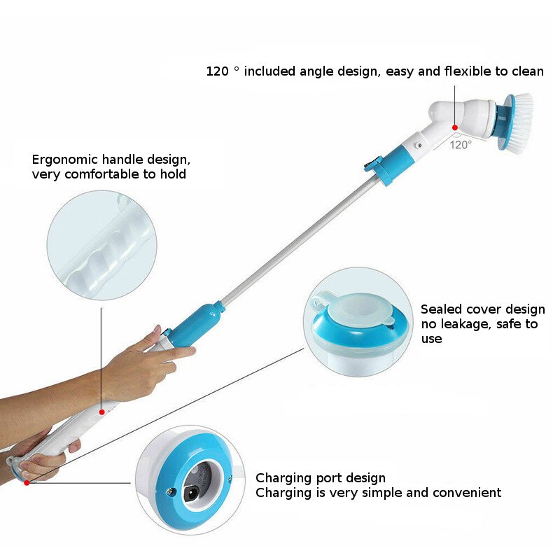 Turbo Scrub Electric Cleaning Brush Adjustable Long Handle Waterproof Cleaner Wireless Charging Bathroom Kitchen Cleaning Tools