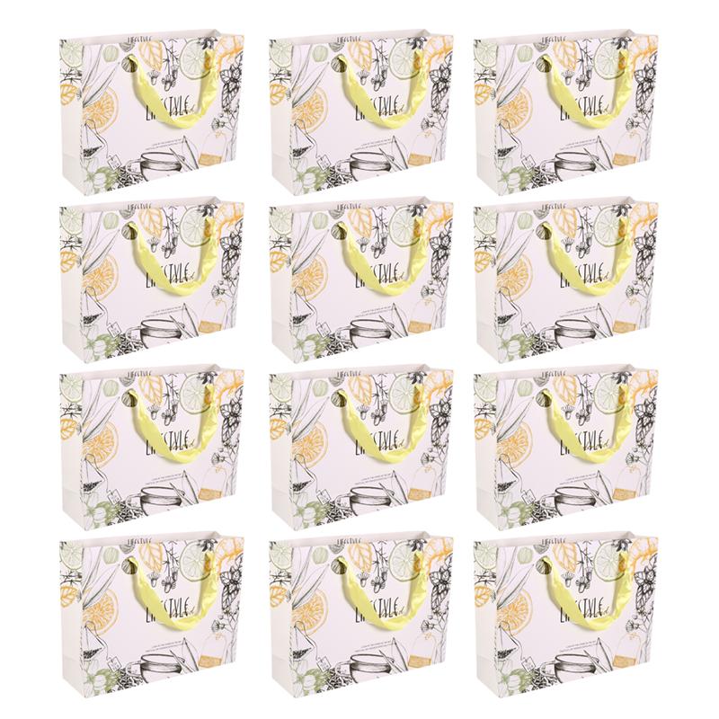 12PCS Portable Bags Fruit Tea Printed Paper Handbag Cute Candy Snacks Bags Party Favors