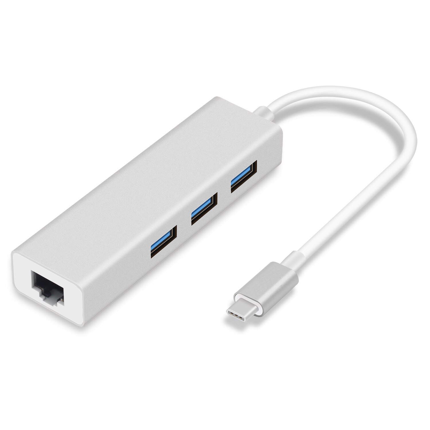 Usb c ethernet-adapter met 3 usb 3.0- hubs voor macbook pro pc, goojodoq usb type c-hub gigabit ethernet  rj45 lan usb c-hub: Zilver