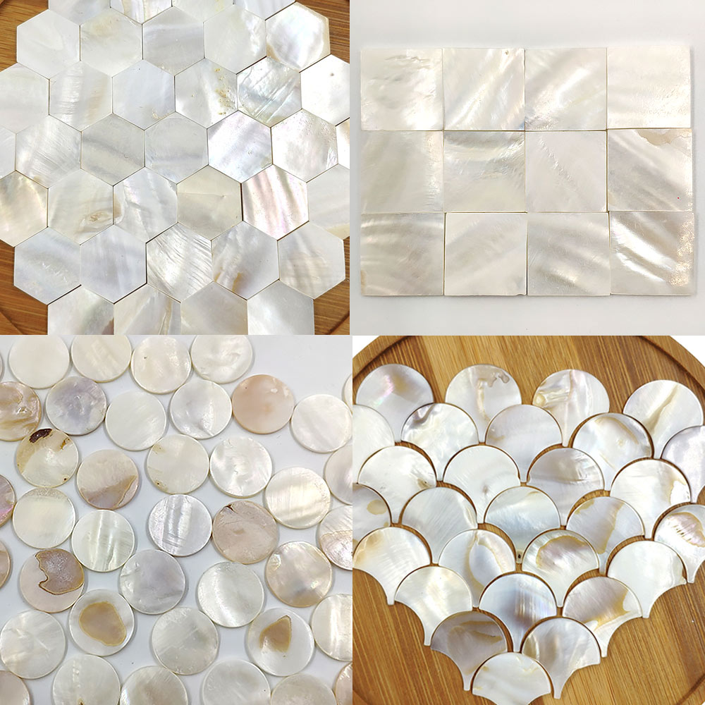 Azulejo de mosaico de nácar para manualidades, baldosa con forma de abanico, cuadrado, redondo, hexagonal, Color blanco puro, 25 piezas, decoración DIY