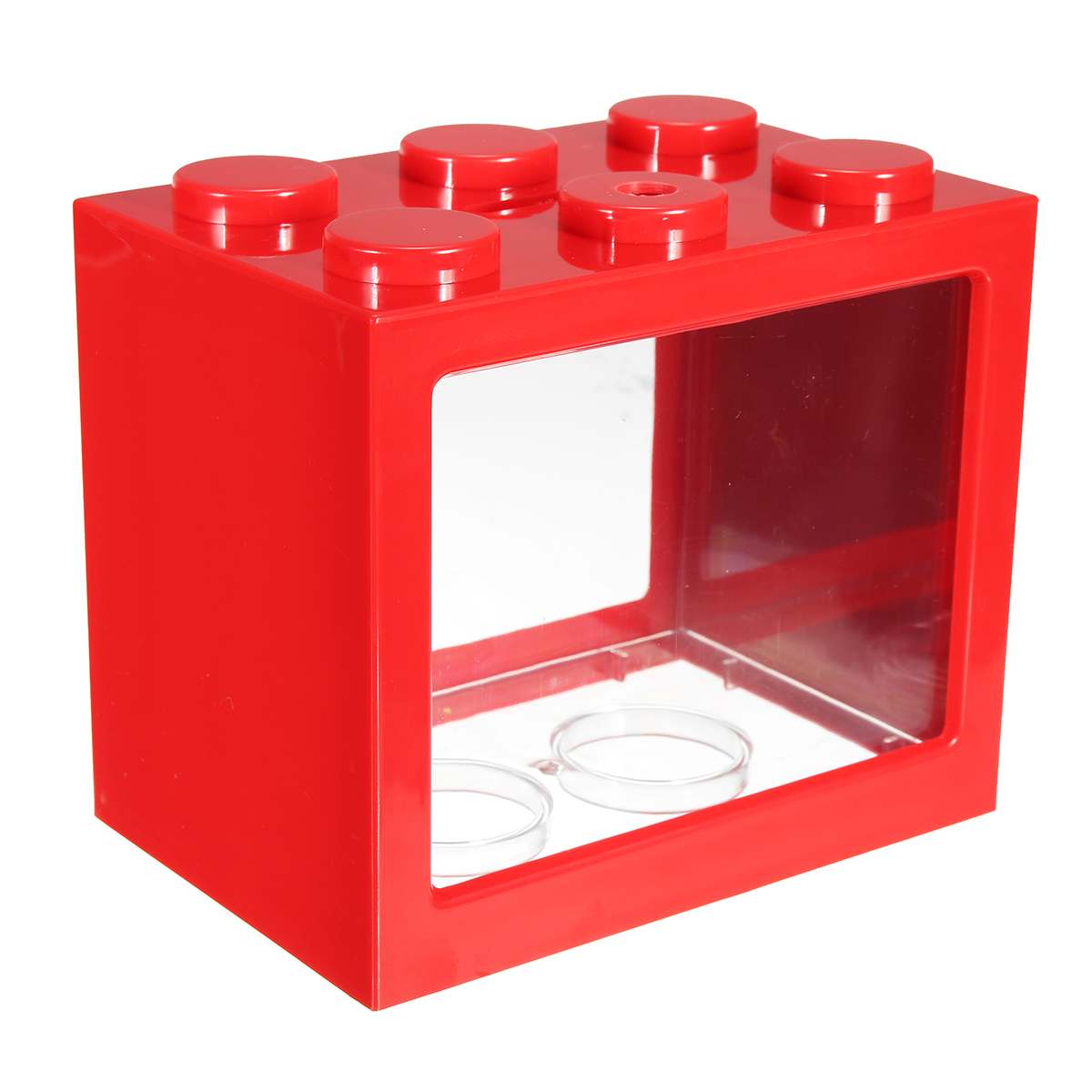 Mini Aquarium With LED Lamp Light Betta Fish Tank USB Fish Fighting Cylinder Desktop Marine Aquaponic Fishes Bowl Water Fliter: Red