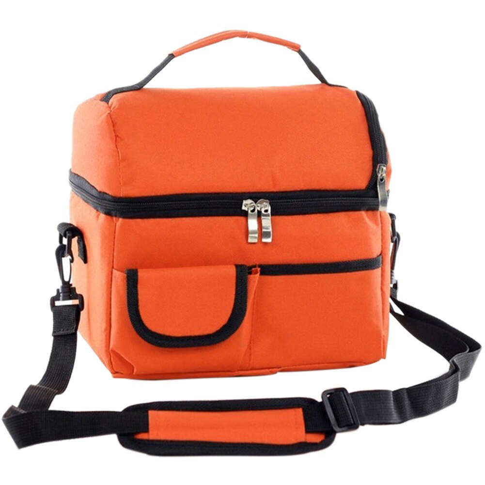 Double Layer Lunch Bag Unisex Multifunctional Travel Tote Leakproof Cooler Fresh Keeping Picnic Oxford Cloth Office Insulated: Orange