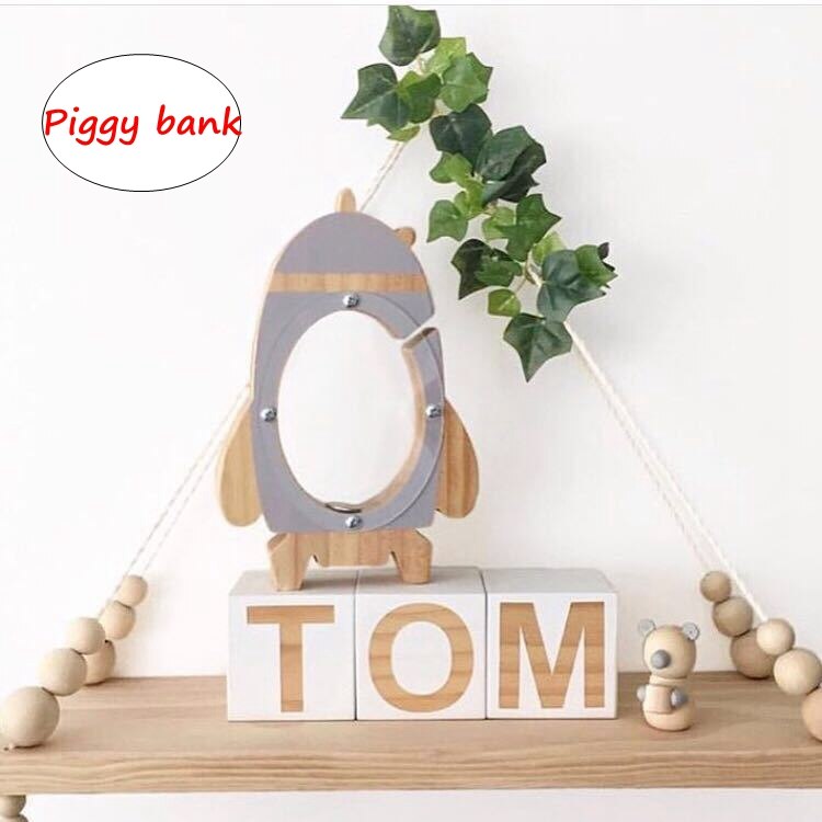 Gray Black Rocket Piggy bank INS Cartoon Home Decoration Corn Toys Children Model Crafts