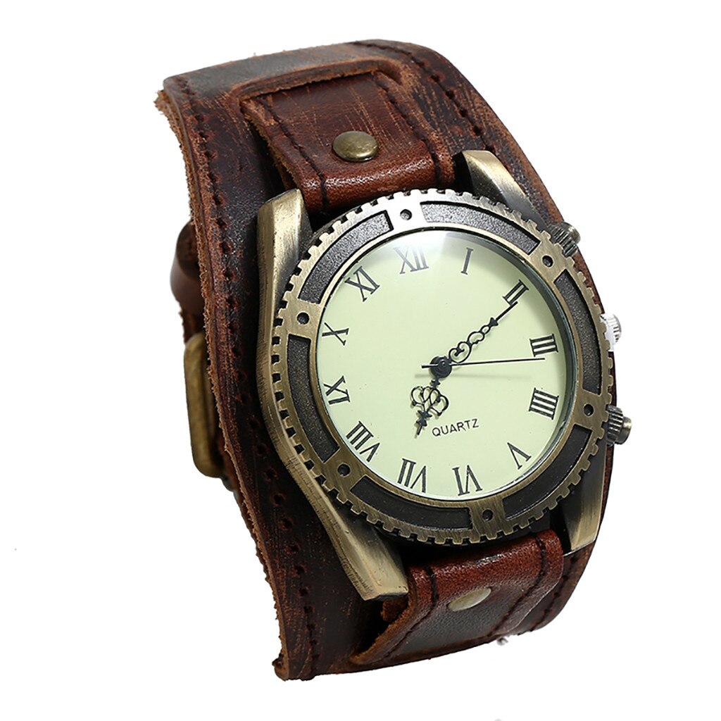 watches men Punk Retro Simple Pin Buckle Strap Leather Band Watch relogio masculino Quartz Wristwatches reloj saat: C