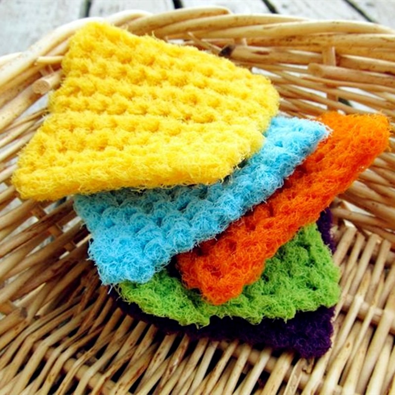 Dish Scrubber Washable Scourer Kitchen Cleaning Scrubby Cotton Yarn Crochet Hand Knit Dishcloth Reusable Washcloth Pot Scrubbies