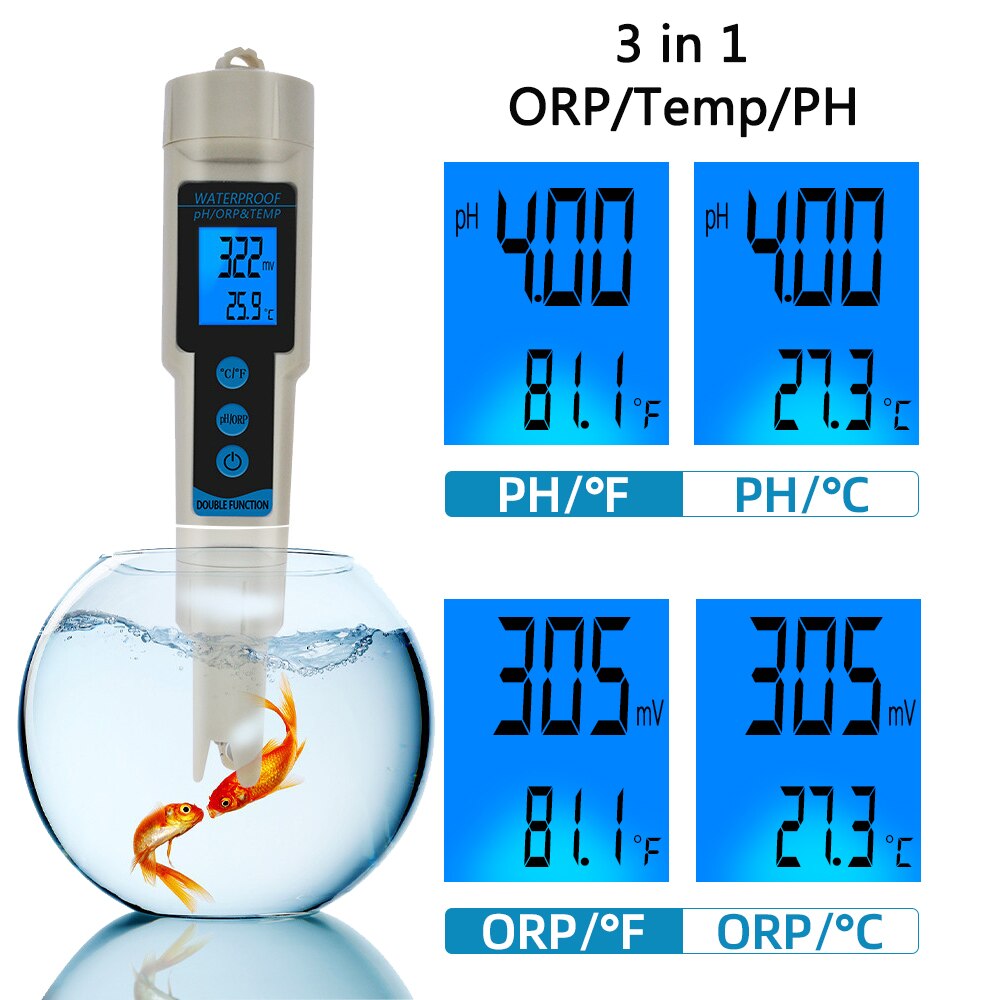 ORP-3569 3 en 1 PH ORP temperatura medidor potencial Redox de ORP Monitor con sonda reemplazable cantidad de agua pureza analizador: Water quality tester
