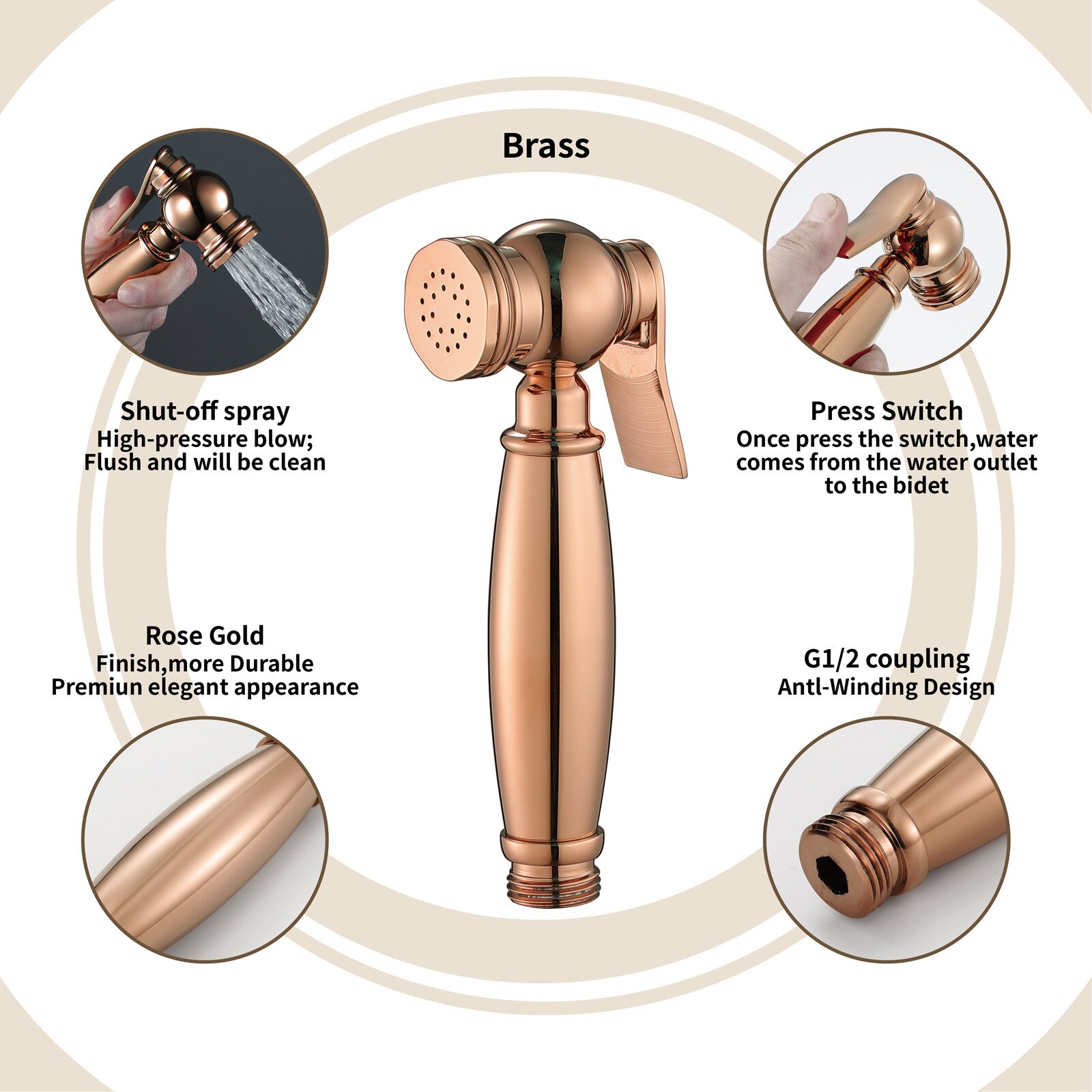 Rose Gold brass Bidet Sprayer hand held toilet bidet spray shattaf set copper bathroom toilet shower head jet set