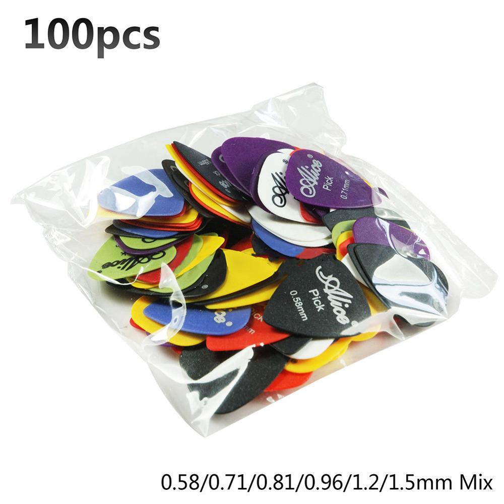 100 Uds púas de Guitarra eléctrica antideslizantes mate Guitarra Pick 0,58/0,71/0,81/0,96/1,2/1,5mm piezas de accesorios de bajo de Guitarra mixta