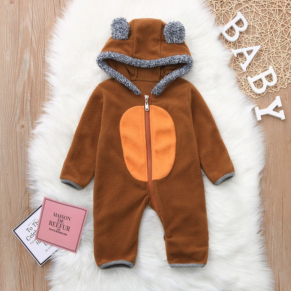 Baby Peuter Baby Bodysuit Meisjes Jongens Cartoon Leuke Oren Hoodie Romper Zip Baby Winter Kleding Pasgeboren Kinderen Kids Jumpsuit