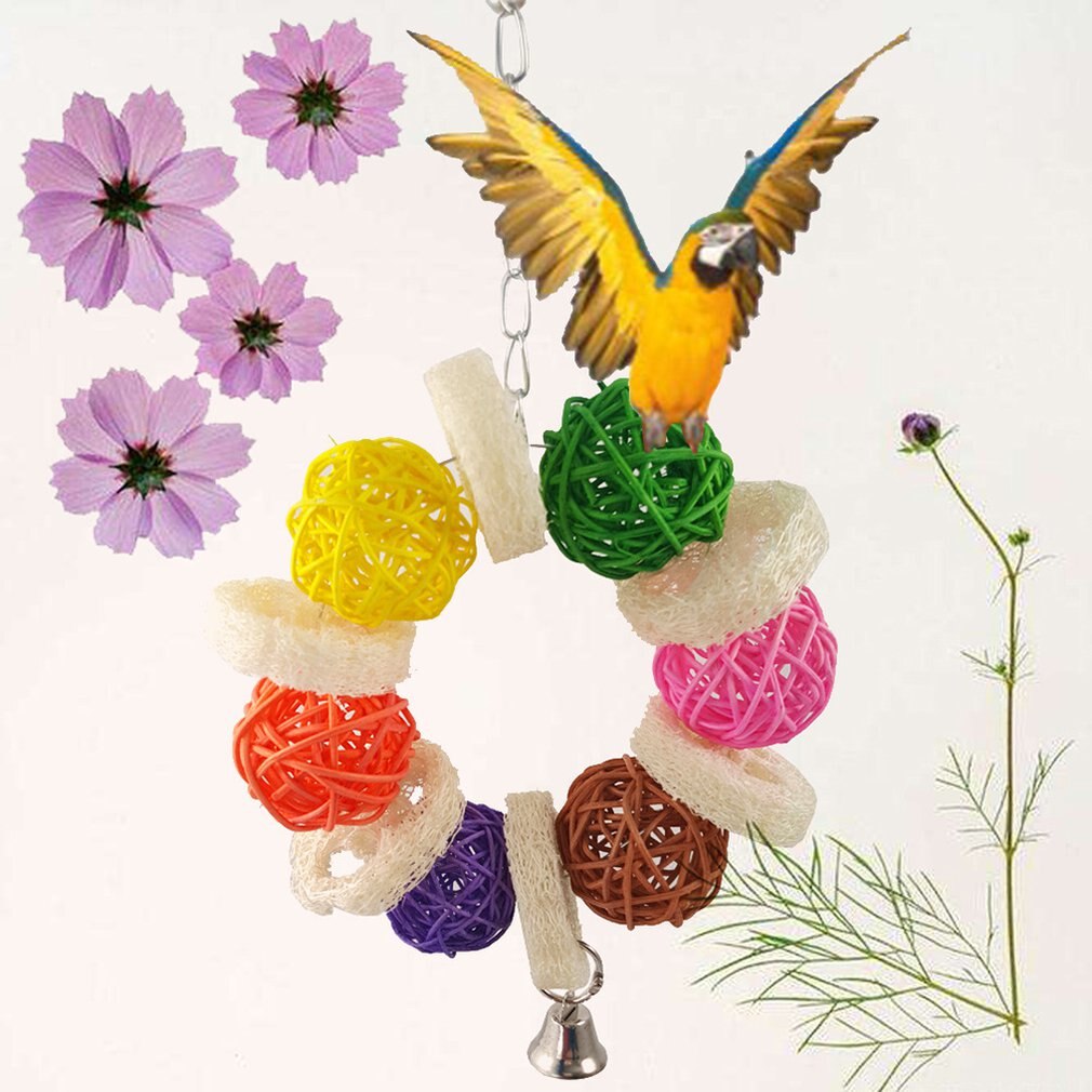 Wooden Parrot Swing Rattan Ball String Bird Toy Portable Bird Pet Supplies Parrot Biting Toy