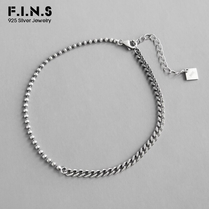 F.I.N.S Antique Silver 925 Anklet Bracelet Barefoot Sandals Bead Link Chain 925 Sterling Silver Foot Bracelets for Women