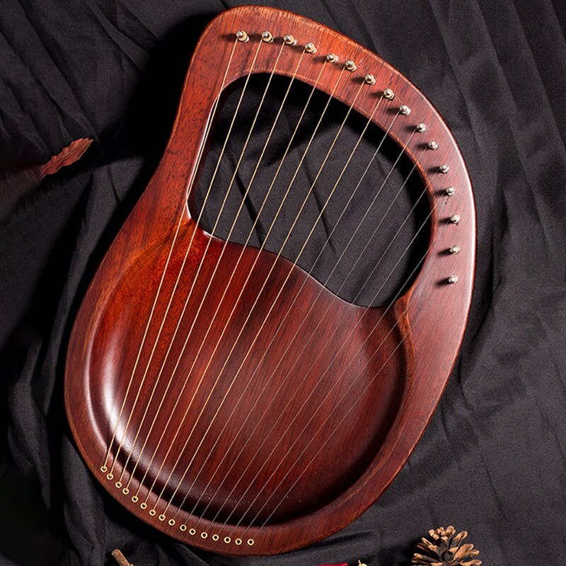 Lyre Harp,16 String Harp Heptachord Solid Wood Mahogany Lyre Harp with Tuning Wrench for Music Lovers Kids Adult