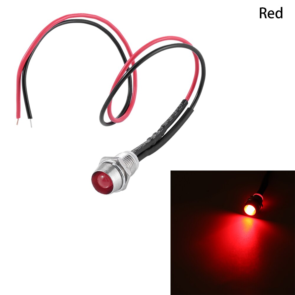 1PC 12V 8mm Multi-color Metal Shell LED Indicator Light Pilot Dash Dashboard Panel Car Van Boat Warning Lamp Bulb With Holder: 1Pc Red