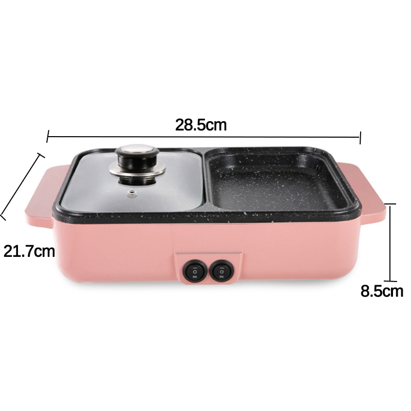 220V 1200W 2 in 1 Mini Electric Cooking Pot Machine Multifunction Hotpot Noodles Eggs Soup Barbecue Non-Stick BBQ Heating Pan