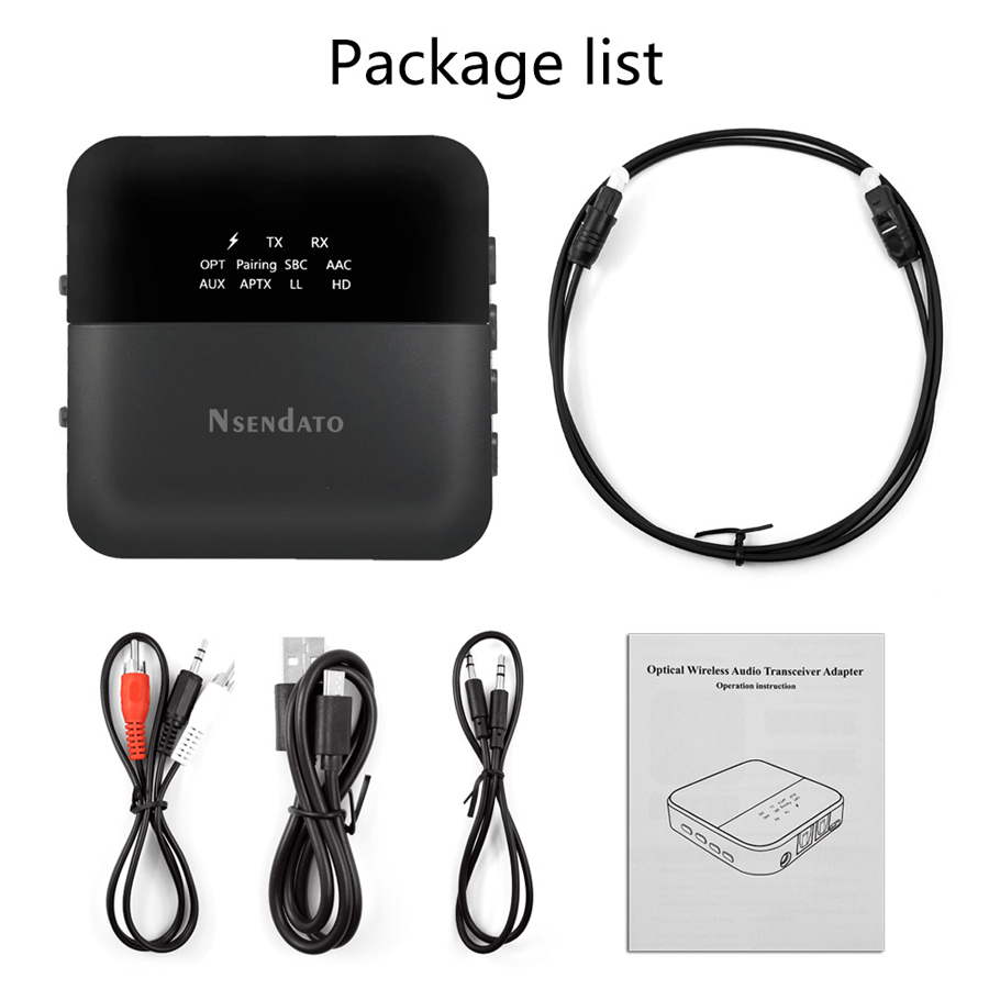 Transmissor e Receptor Óptico Sem Fio 2 em 1 BT 5.0 CSR8675 Adaptador Óptico de Áudio 3.5mm aptX HD LL com Tela de Exibição para TV e Carro
