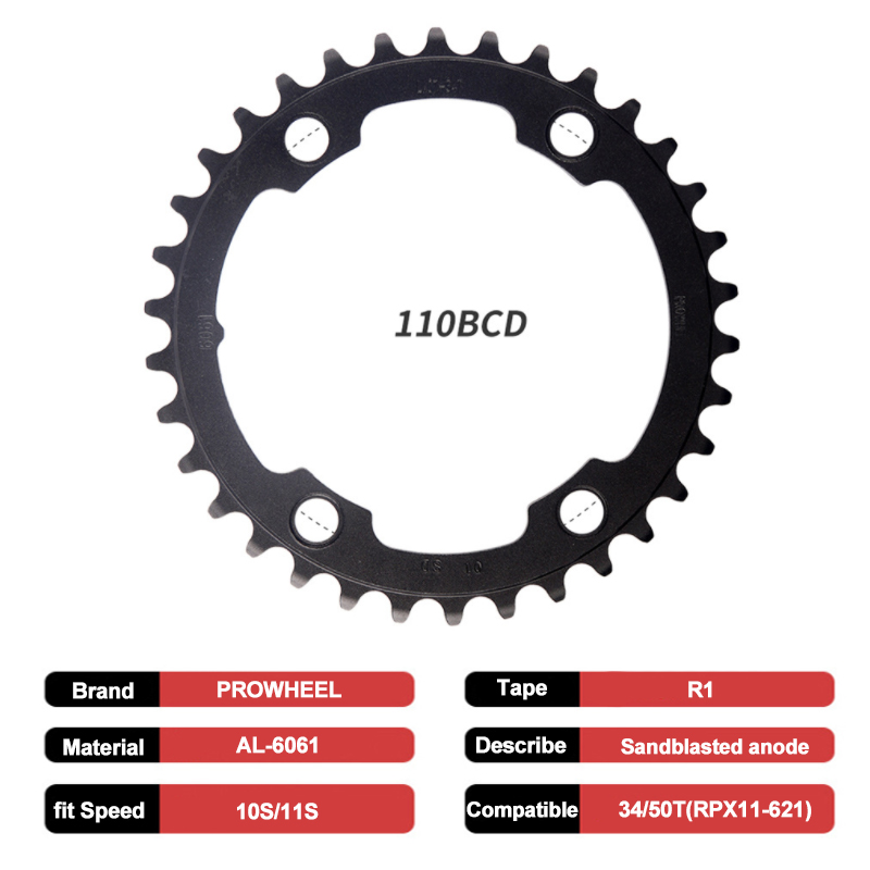 PROWHEEL 110BCD Kettingblad 34 T 50 T Racefiets Kettingblad 9/10/11 Speed Dubbele Snelheid 110 BCD Fiets Kettingwiel Fiets Deel: WHITE