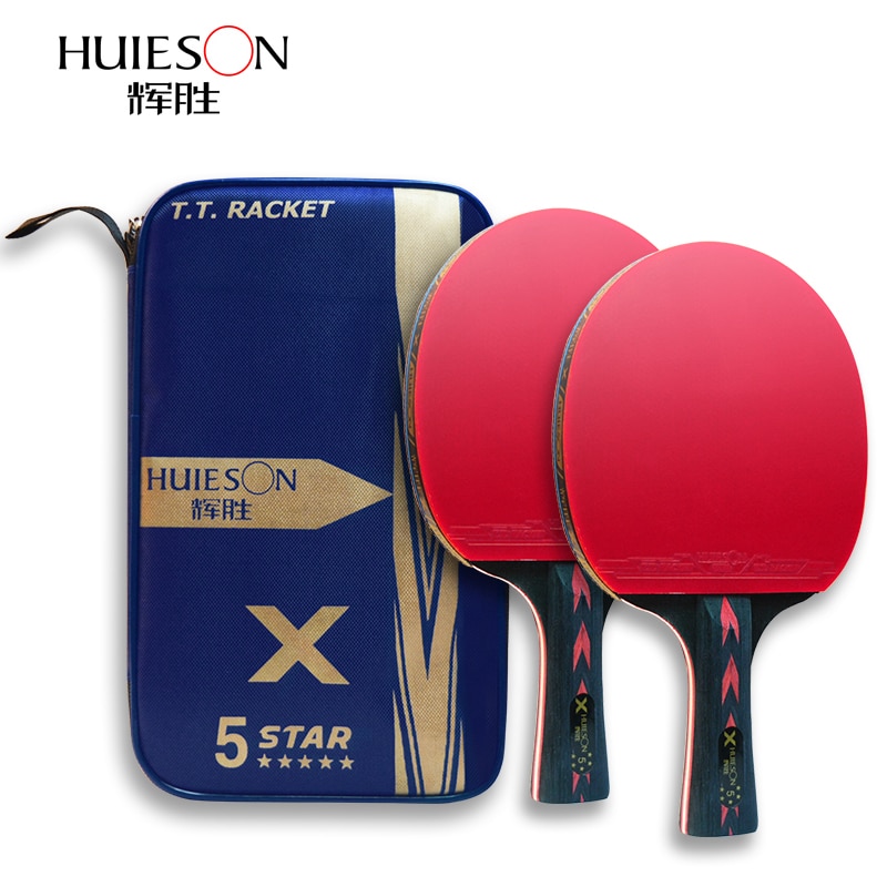 HUIESON 5 Star 2Pcs Carbon Table Tennis Racket Set Super Powerful Ping Pong Racket Bat for Adult Club Training Upgraded