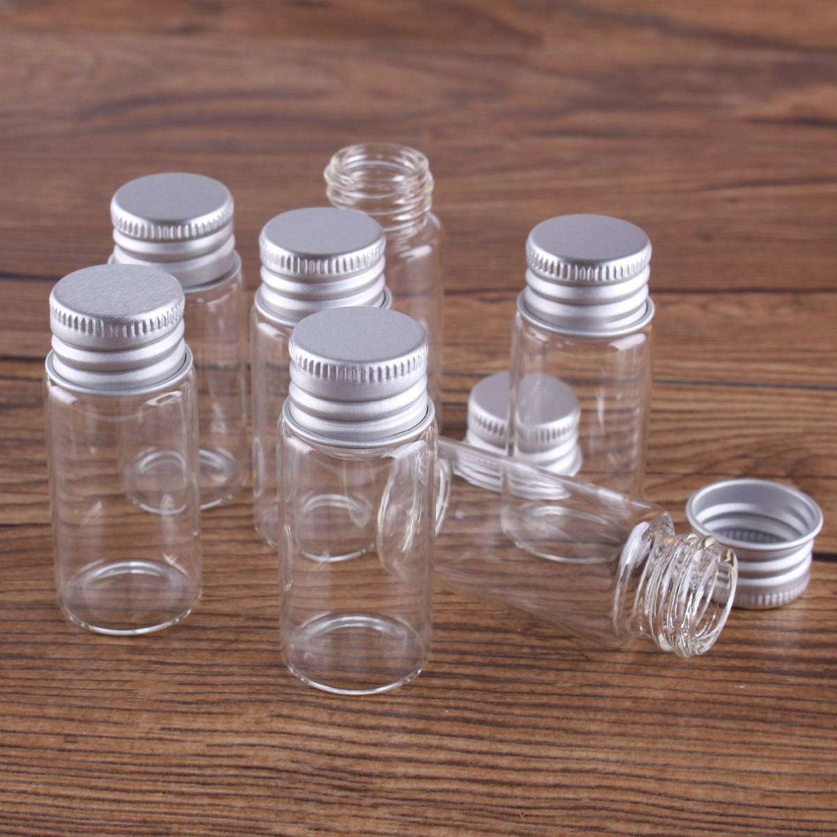 10 stuks 22*50mm 10ml glazen flesjes met aluminium dopjes kleine lege glazen potjes knutselvaatjes kleine glazen potjes