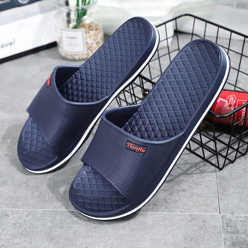 Heren strand slippers zomer platte schoenen comfortabele instappers heren sandalen antislip zool heren casual slippers: Donkerblauw / 10.5