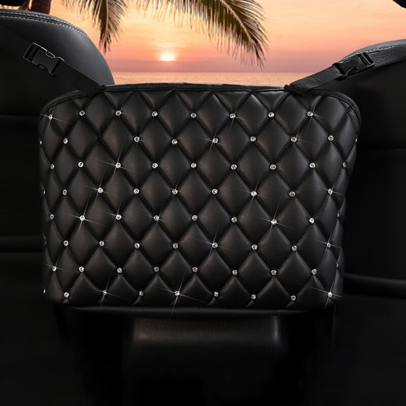 Diamond Leather Car Net Bag Between Car Organizer Seat Back Storage Bag Handbag Holding Net Luggage Holder Pocket for Car