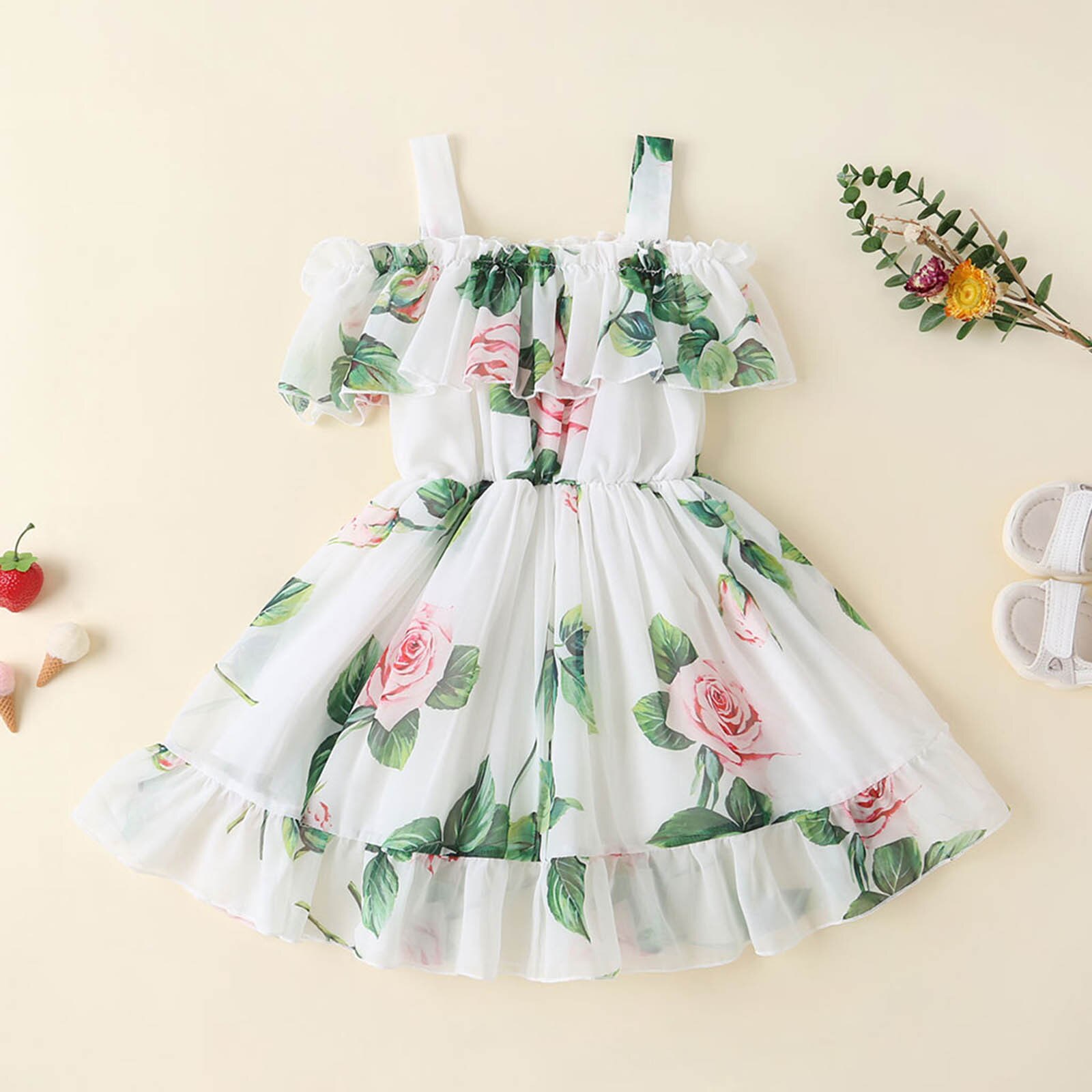 Toddler Kids Baby Girls Floral Print Casual Ruffle Slip Dress Party Princess платье для девочки Summer Baby Girl Dress ropa bebe: Green / 4-5 Years
