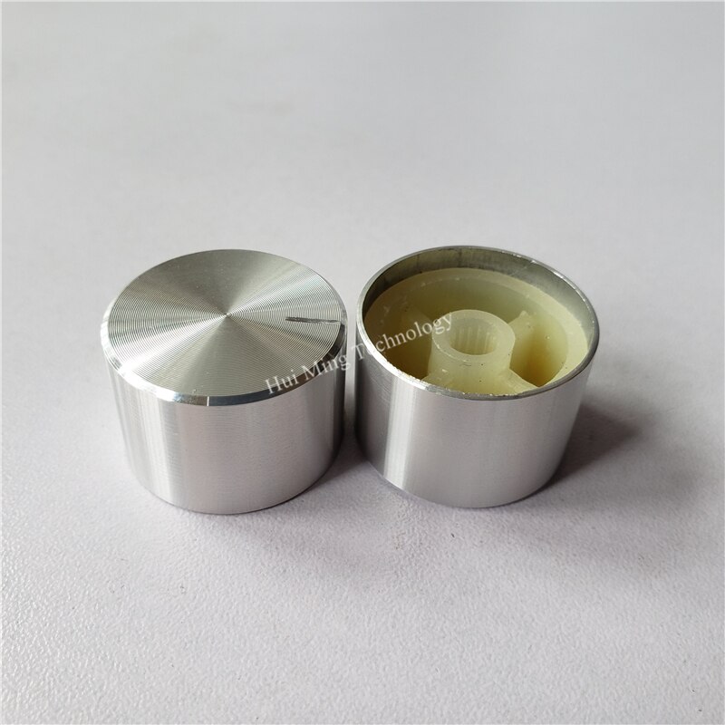 10 st aluminium plast potentiometer ratt 25*17*6mm vred silver o skaft en markering chassi volymlock förstärkare rattar justera: Default Title