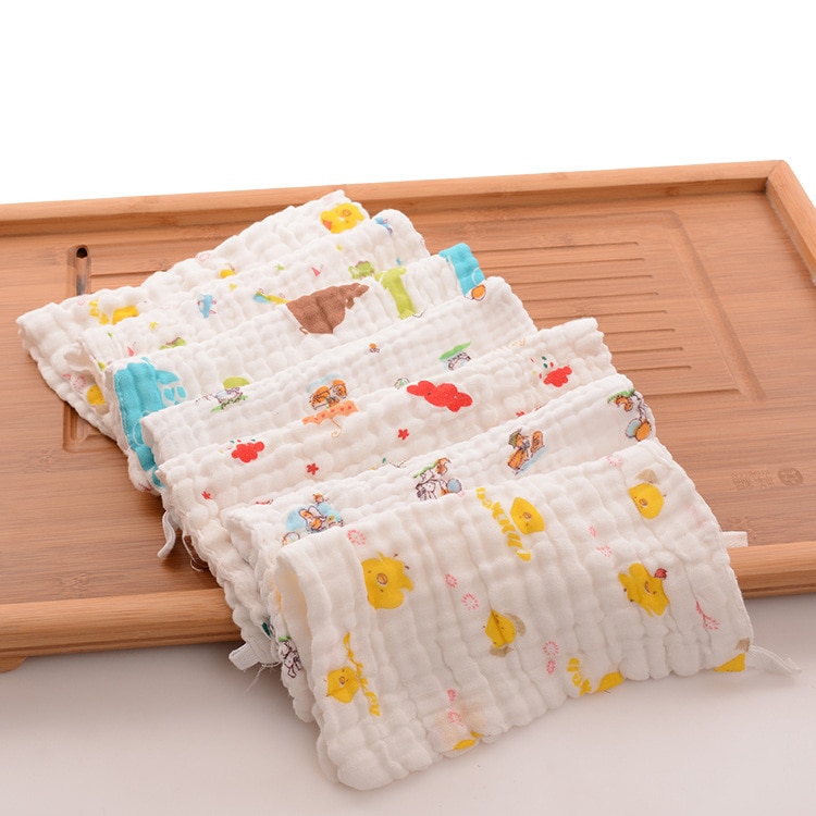 Six layers of gauze cotton square towel Children towel Fold a handkerchief Plain printed saliva towel
