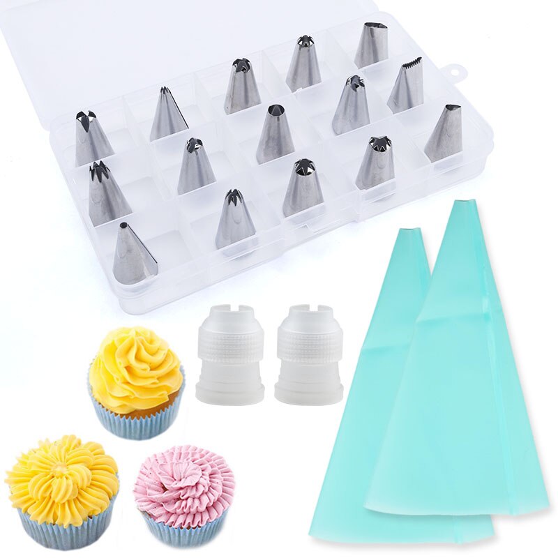 19 Pcs Cake Decorating Gereedschap Met Doos Spuitzak Levert Cupcake Voor Cake Bakken Zoetwaren Mouw Rvs Case