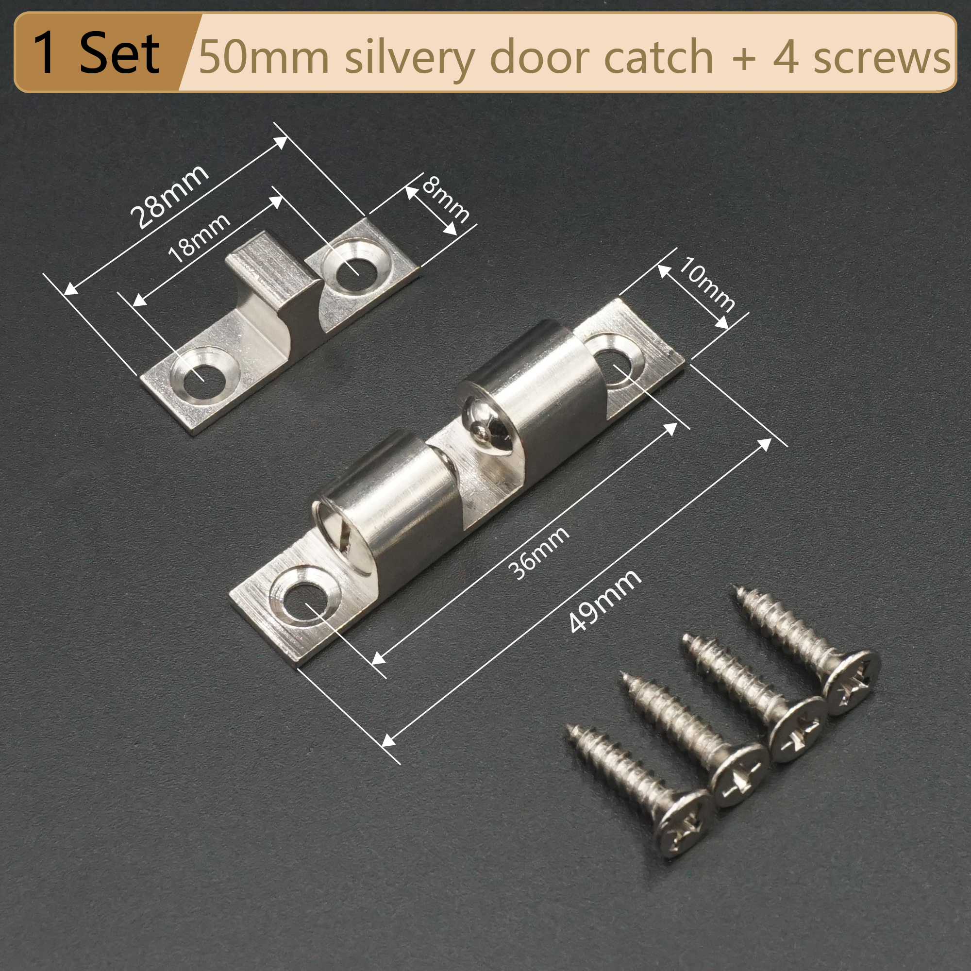 Cabinet Door Catch Solid Brass Adjustable Spring Ball Latch Furniture Door Closer with Free Screws 40mm/50mm/60mm/70mm: Silver